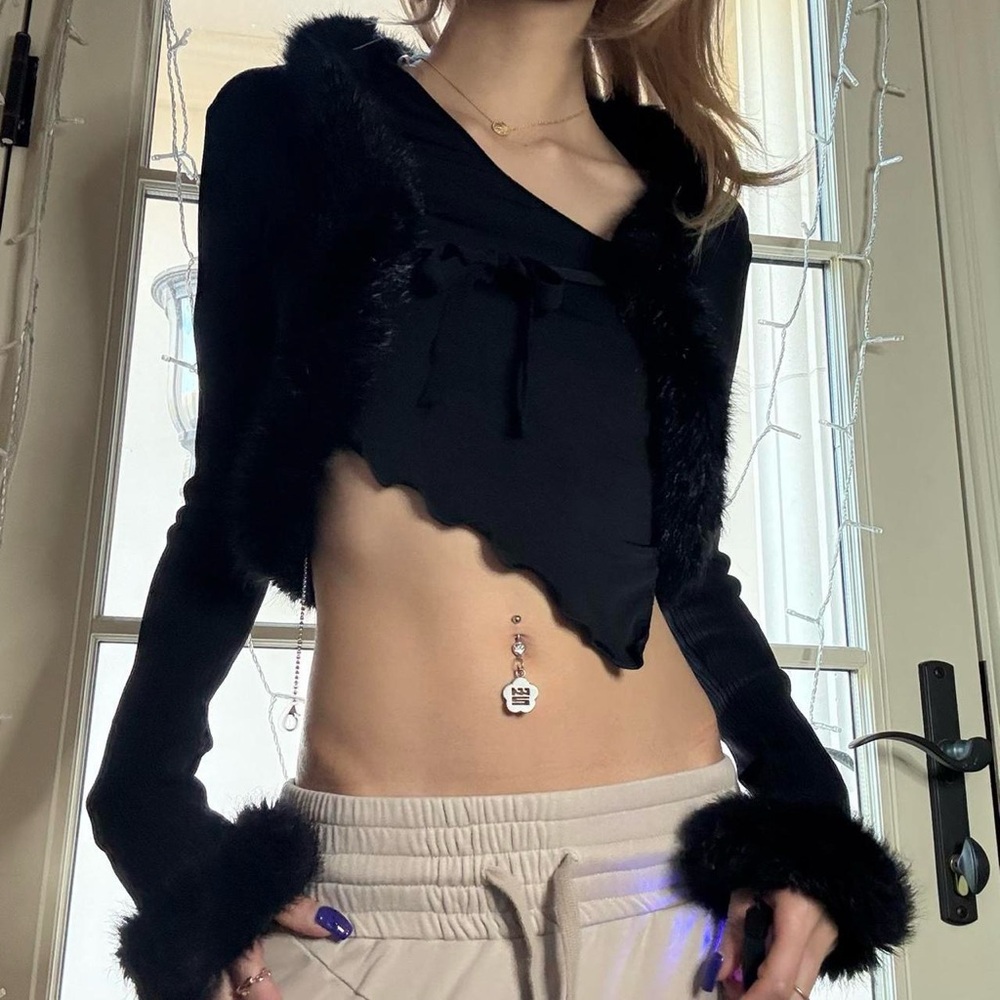 XXS I.Am.Gia Serena Black Fur Trim Cardigan Top